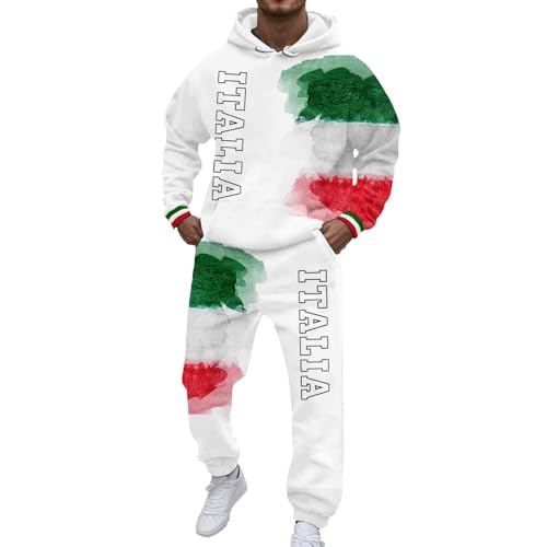 Munweiyu Chándal para hombre con bandera de Italia, traje de ocio estampado chándal de 2 piezas con capucha y pantalones de chándal ropa deportiva deportiva ropa deportiva ropa deportiva ropa