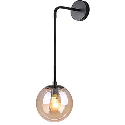 HJXDtech Industriel Vintage Loft Bar 20cm Globe Drop Appliques Murales Chambre Couloir Applique Éclairage Rétro Ambre Boule De Verre Mur Lampe Noir Support...