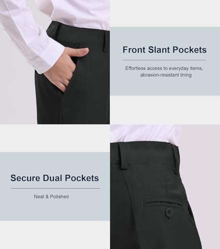 Dreammonkey 5T-20Years Boys Flat Front Dress Pants Uniform Pants Adjustable Waistband for Toddler to Youth with Pockets2