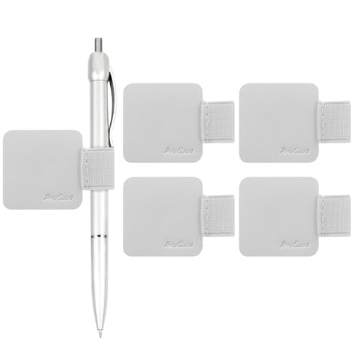 ProCase (5 Pack) Pen Loop Holder for Notebooks Journals Planners Tablet Case, Self Adhesive Leather Pencil Holder with Elastic Loop for Pens, Apple Pencil, Stylus Pen -Silver