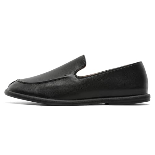Men's Luxury Slip-On Loafers Black Genuine Leather Lightweight Comfort Casual Smoking Slipper for Work Office Weekend Travel Driving Walking Soft Concise Style Moccasins Boat Shoes4