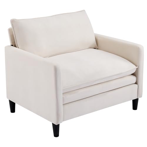 Sepnine Sessel Wohnzimmer, Bequemer Loungesessel mit Rückenkissen, Moderner Relaxsessel mit Elastischer Schaumstoffpolsterung, Polstersessel für Wohnzimmer oder Schlafzimmer, Bis 136 kg, Beige