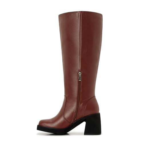 ZXHYZLZ Women’s Wide Calf Knee-High Boots – Plus Size Faux Leather Riding Boots with Chunky Heel & Platform for Winter2
