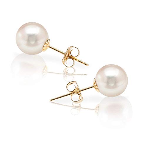 PAVOI Handpicked AAA+ 14K Yellow Gold Round White Freshwater Cultured Pearl Earrings | Pearl Earrings for Women - 5mm - Thumbnail 2