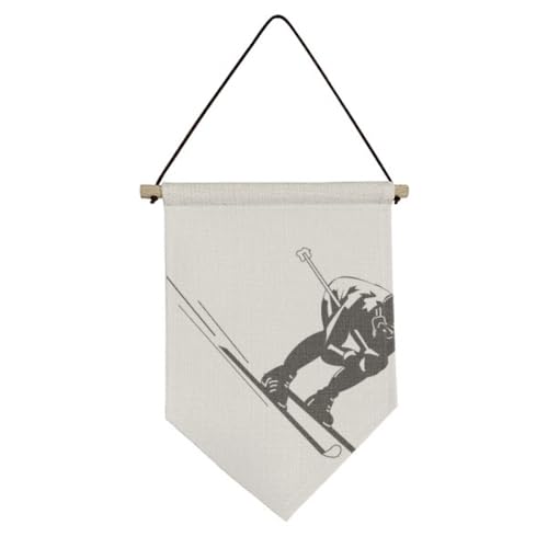 Drapeau en toile design motif de ski noir décoration textile premium
