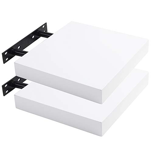 E-starain Juego de 2 Estante Balda Flotantes Pared Madera 25cm Estanteria Pared Blanca Libreria Repisas Invisibles Decorativo CD para Salon Dormitorio Cocina