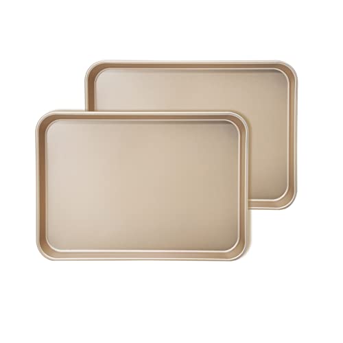 LUCYCAZ Backblech Edelstahl Ofenblech Kuchenblech 2er Set 34 x 24.5 x 3cm Rechteckige Backform Zum Backen & Servieren Leicht Zu Reinigen Cover