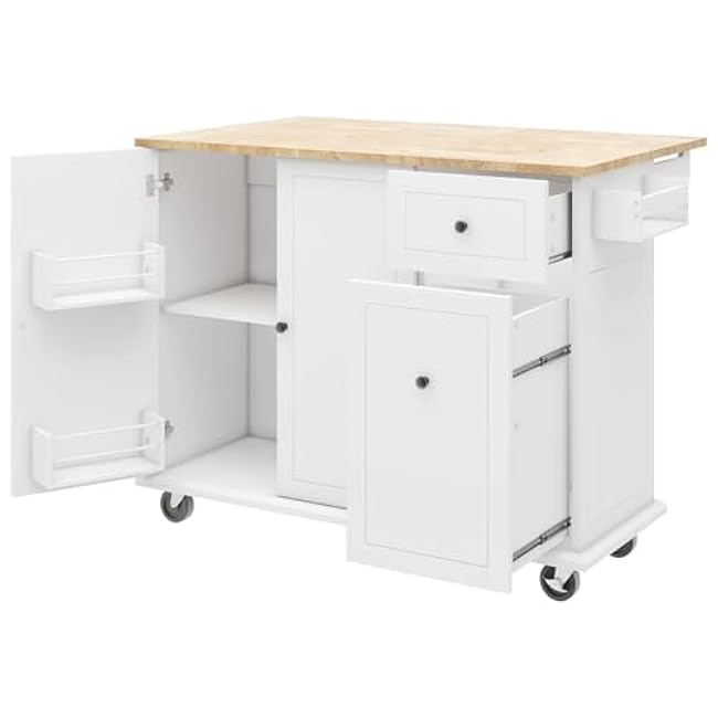 Maximize Kitchen Space with Rolling Kitchen Island Cart, Drop Leaf Tabletop & 3-Tier Storage Organizer, White-ksRxV8ky