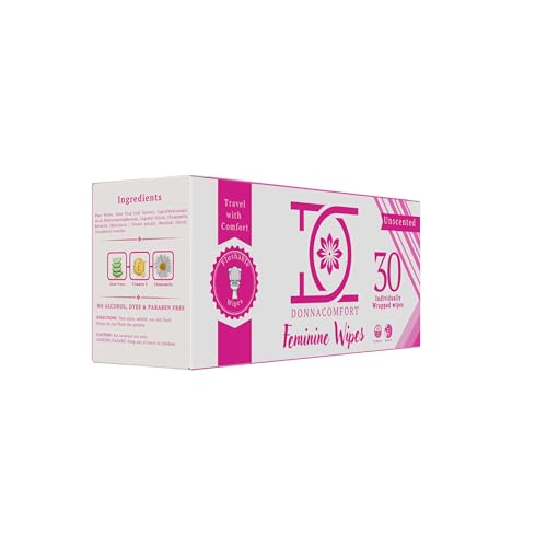 DonnaComfort Flushable Feminine Wipes - PH balanced, Fragrance free | Sensitive Formula with Aloe Vera and Vitamin E (30 Individually wrapped singles) - Image 5