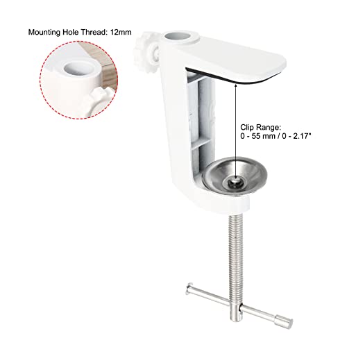Image of PATIKIL 0.29 inch /0.47 inch Hole Dia. Desk Table Mount Clamp, Universal C Shape Desk Clamp with Adjustable Screw for Microphone Arm Lamp Stand, White