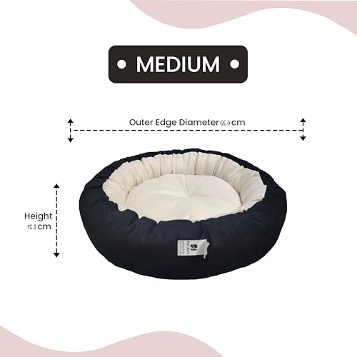 Image of Medium Size Dog Bed for Medium Size Dogs, Puppies, Kitten and cat Bed Velvet Fabric Dual Color Black-Cream Anti Skid Bottom Washable Export Quality Pet Bed