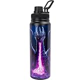 maxer Map Dragon Swimmin Cat Bookshelf 3D Print 28oz Metal Water Bottle for 12 Hours Hot & 24 Hours Cold Drinks, Sports Flask Great for Work, Gym, Travel