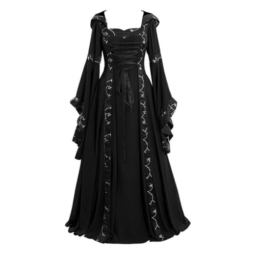 VDDTAGAM Damen Mittelalterliche Kleid mit Trompetenärmel Mittelalter Party Kostüm Maxikleid, Renaissance Party Festlich Cosplay Dress Halloween...