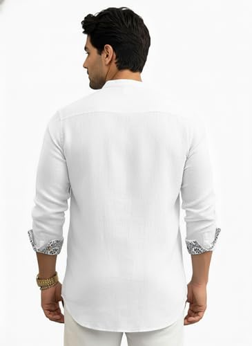 Image of Amazon Brand - INKAST Men's Cotton Blend Mandarin Collar Self One Design Full Sleeve Casual Short Kurta