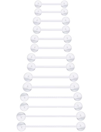 Ocptiy 6mm-38mm 14G 16G Clear Plastic Nipple Tongue Ring Industrial Earrings for Surgery Pregnancy Belly Button Ring Bioflex Flexible Acrylic Straight Barbells Piercing Jewelry Retainer for Work Sport