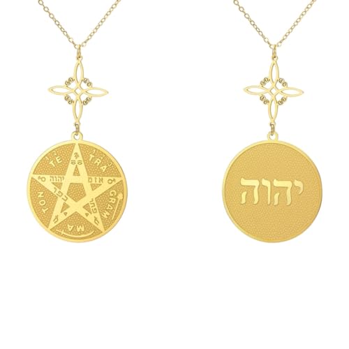 New 2026 God Name Tetragrammaton Pentacle Necklaces Stainless Steel Sacred Witch Knot Pendant Chain Seal Amulet Jewelry