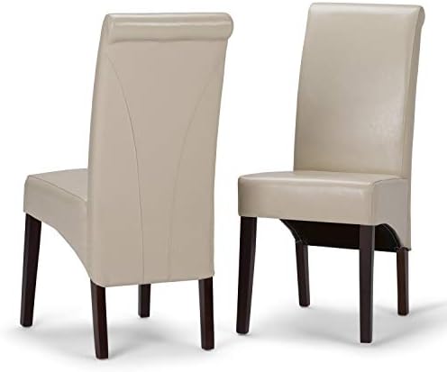SIMPLIHOME Avalon Dining Chairs - Upholstered Solid Hardwood and Vegan Leather Parsons Chair Set in Satin Cream, Contemporary Dining Room Seating with Curved Back and Cushioned Seat (Set of 2) - Thumbnail 2
