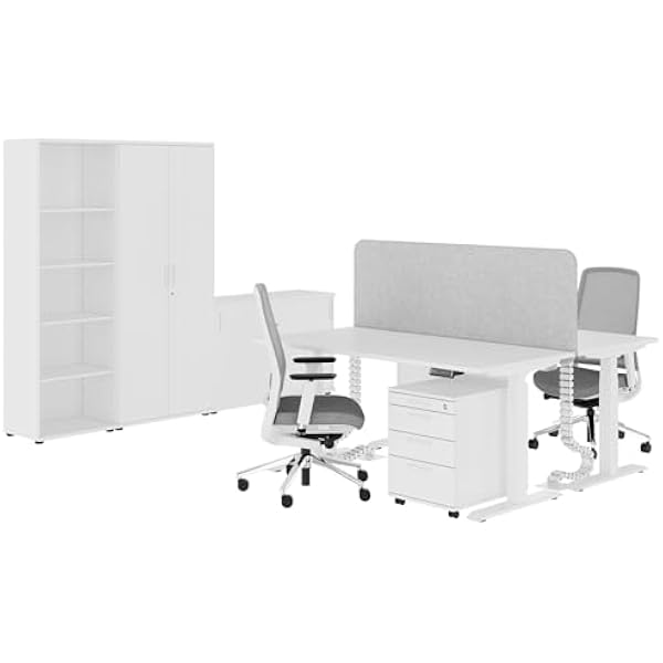 Weber Büro Zestaw Fusion Duo – kompletne biuro na dwa stanowiska pracy, kolor biały