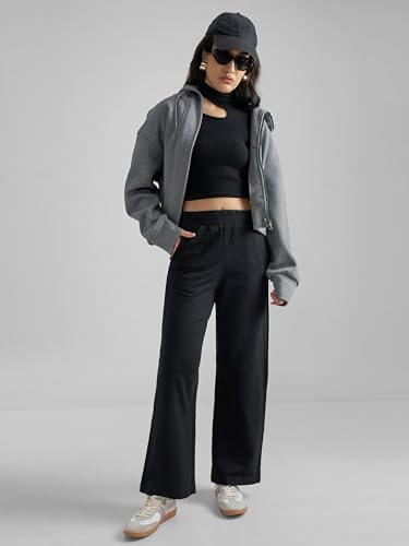 Image of Tokyo Talkies Pure Cotton Flared Wide Leg Trousers | Mid-Rise with Side Pockets|Casual Pants