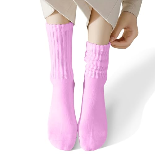 Image of COUVER Womens Scrunched Slouch Socks Soft Cotton Breathable Retro Crew or Knee High, Multiple Colors