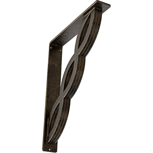 Ekena Millwork BKTM02X12X15TLOAPG Metal Bracket, 2" W x 12" D x 15" H, Antiqued Pale Gold