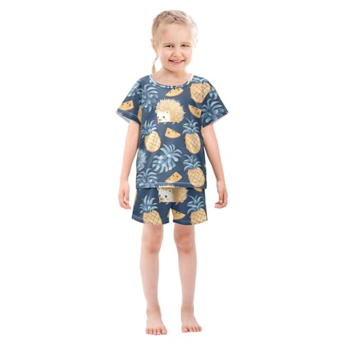 ALAZA Hedgehog Pineapple Pajamas Short Sleeve 2 Piece Sleepwear Top and Bottom Pajama Set Unisex3