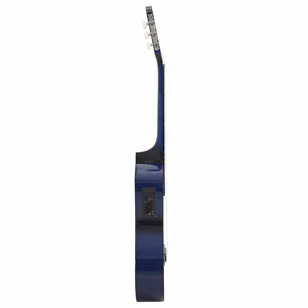 12 tlg Western Gitarren Set blau, Akustikgitarre 4 4 mit 6 Nylon Saiten, 4 Band EQ, Tasche, Ständer, Plektrum, Kapodaster und Stimmgerät für Lernen, Bühne, Studio und Reise