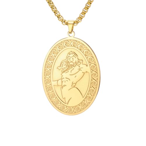 Collier mythologie grecque Poséidon médaille trident vintage double face finement gravée