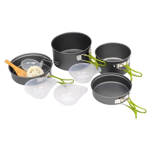 Camp Cooking Set, Stackable Nonstick Pots, Boiling Utensils with Handle, Compact Outdoor Cookware, Lightweight Cook Set for Camping, Travel, Hiking, Survival, Backpacking, Tailgating, Picnic, 820g