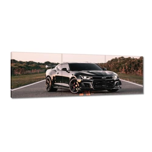 Tableau sur toile super voiture noire 150 x 50 cm premium H6956M