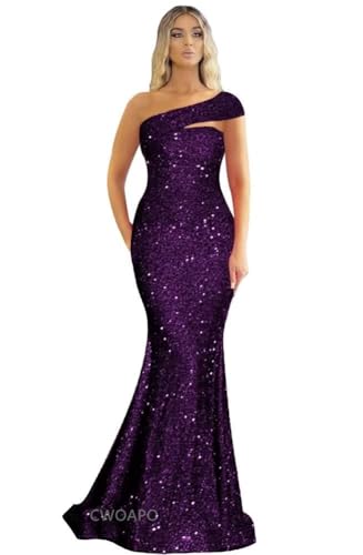 Image of One Shoulder Sequin Prom Dresses Long Sparkly Mermaid Evening Gowns for Women Bodycon Formal Dresses 2025