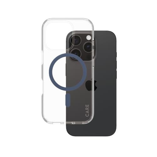 CARE BY PANZERGLASS Flagship Coque Transparent Urban Combat avec Bleu MagSafe iPhone 16 Pro