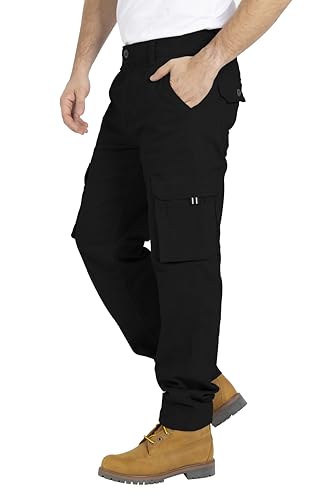 BlauerHafen Herren Cargo Hose, Gerade geschnittene Stretch Schwerlast mit 12 Taschen Freizeithose, Combat Arbeitshose, Relaxed Fit Cargo-Hose Größen 32W–44W (Schwarz, 34W / 30L)
