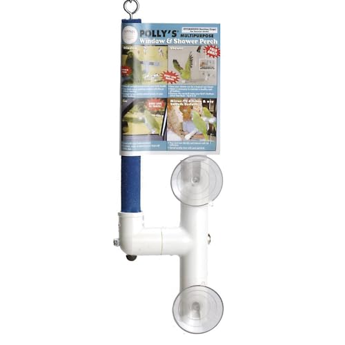 Pollys Portable Window-Shower Perch with Suction Cups for Cockatiels Macaws African Greys (Sandy Small)