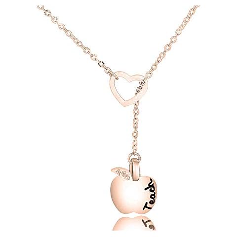 ENSIANTH Teacher Necklace Teachers Gift Apple Pendant Lariat Necklace Thank You Gift For Teacher (RG-Necklace) Cover
