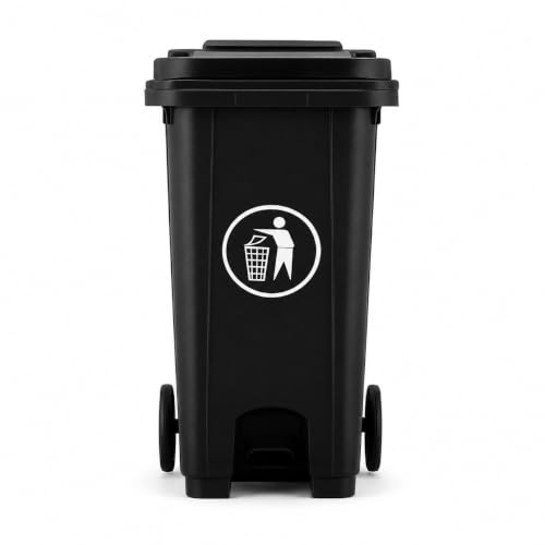 Image of XAVRO Outdoor Wheelie Pedal Bin 100L/120L, Large Plastic Rubbish Waste Bin with Lid & Wheels, Hands-Free Foot Pedal, Household Garden Garage Workplace Recycling Bin (Black, 100L)
