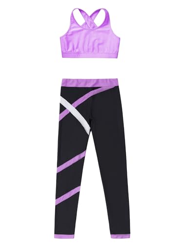 TiaoBug Kids Girls Dance Crop Top with Athletic Legging Set Gymnastics Dance Outfits 2Piece Dancewear Activewear Set3