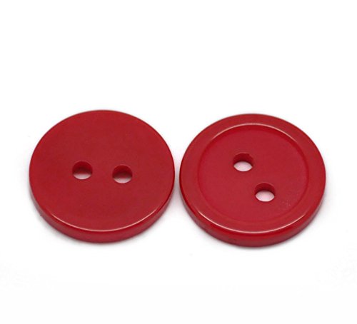25pcs Red Round 15mm Ridged Resin Buttons with 2 Sewing Holes. for Cardmaking, Scrapbooking and Other Crafts