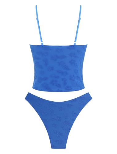 Image of ZAFUL Women's V Neck Tummy Control High Waisted Tankini Swimsuits | Adjustable Spaghetti Strap, Sexy Plunging Neck, Tummy Control Tank Top, Tie Side Cheeky Bikini Bottom, 2 Piece Bathing Suit