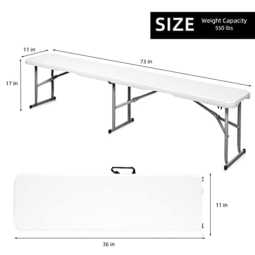 Byliable Folding Bench 6 Foot, Plastic Folding Bench Seat Portable Foldable Bench Seating Picnic Party Camping Dining Seat, White Garden Multipurpose Entertaining Activities #TOP2