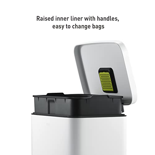 EKO Madison Matte White 50 Liter/13.2 Gallon Step Trash Can with Inner Liner - Fingerprint Resistant Finish
