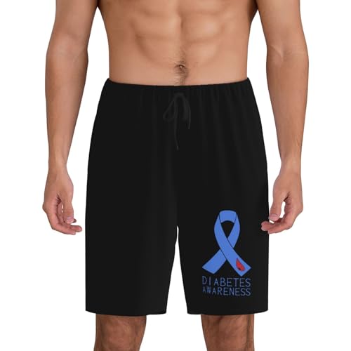 Diabetes Awareness Pajama Shorts for Men, Men's Pajama Bottoms, Sleepwear for Summer