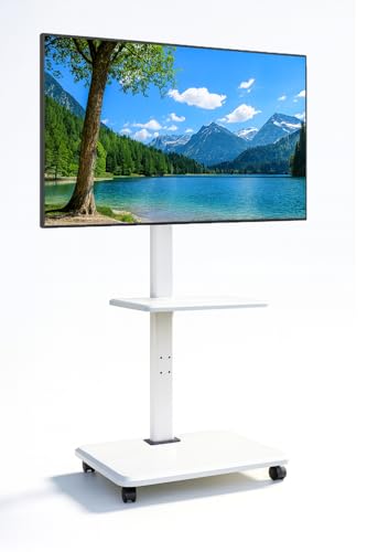 NATURALFRIENDS テレビスタンド キャスター付き tvスタンド 壁寄せ テレビ台 32〜65型 木製 棚板 高さ調節・首振り 棚板/配線隠し ホワイト モニタースタンド VESA 100×100〜600×400 (ミルク 白)