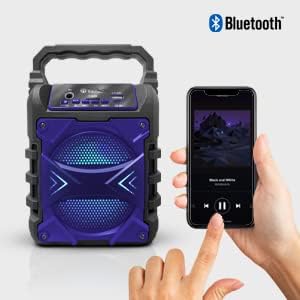 TOPTECH Jet-4 speaker next to a smartphone showing Bluetooth connection