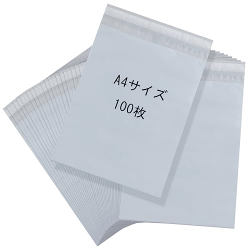 Maiwey 宅配ビニール袋 100/200枚 宅配袋 中身が見えない 白 防水 耐久 強粘着テープ 大ボリューム 梱包袋 DM便 ネコポス ゆうパケット クリックポスト フタ付き宅配ポリ袋 頑丈 のり付き便利 発送袋 (100枚A4(25*32.5+5cm))の商品画像（Amazon）