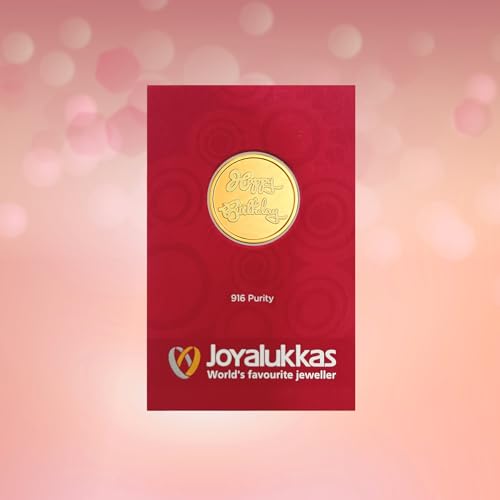 Image of Joyalukkas 22K (916) Purity Gold Coin | Yellow Color | Round Shape | Happy Birthday Design.