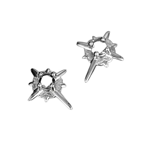 bling queen Men's Silver Plated Black Zirconia Star Cross Stud Earrings-picture-16