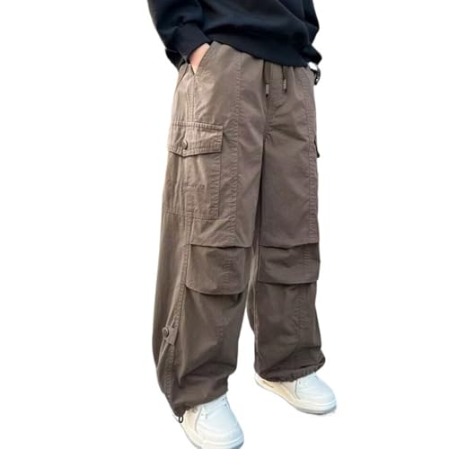 Boys Casual Cargo Pants with Drawstring Elastic Waist for Daily Wear and Outdoor Activities Perfect for Ages 4-12
