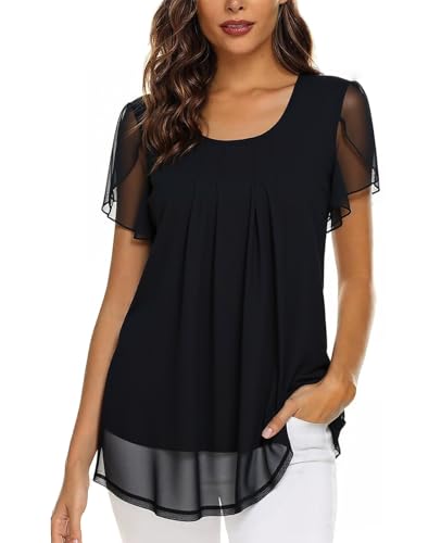 Genfien Camiseta Manga Corta Mujer Verano Camisa Mujer Cuello Redondo Blusa Suelta Estampadas Casual Gasa Shirt con Forro