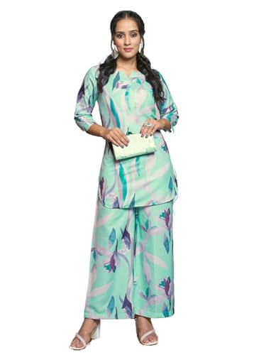GRECIILOOKS Co-ord Set for Women Stylish | Kurtis | Kurti Set For Women | Anarkali Viscose Rayon Printed Kurta & Straight Pant Set | Festive Ethnic Indian Traditional Outfit for Functions & Puja | 3/4 Half Sleeve